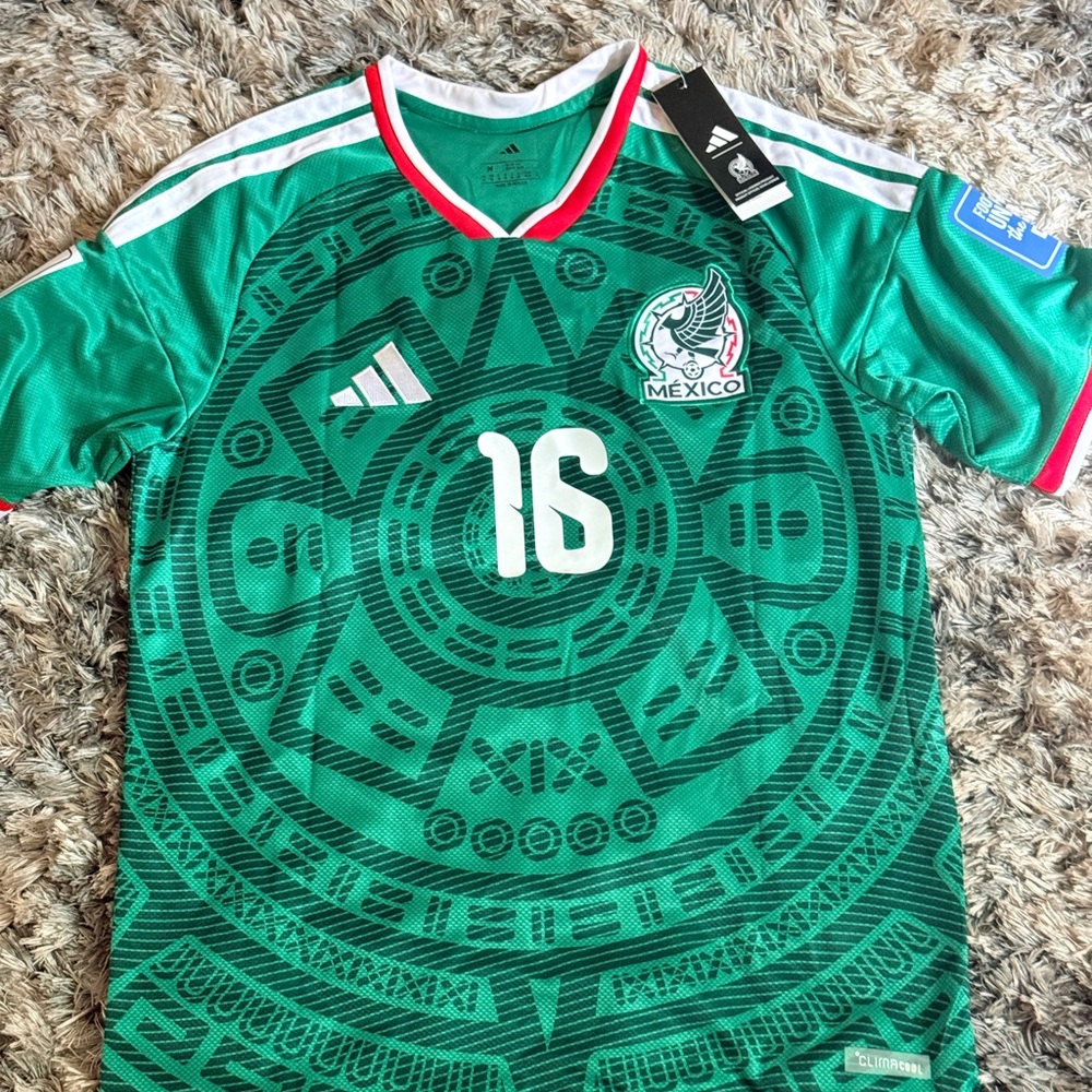 adidas Green Mexico Soccer Jersey with Red and White Trim